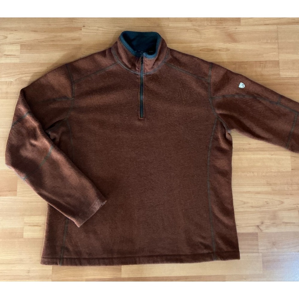 Kuhl Mens XL Brown Quarter Zip Fleece Pullover Sweater Jacket Outdoor Hiking